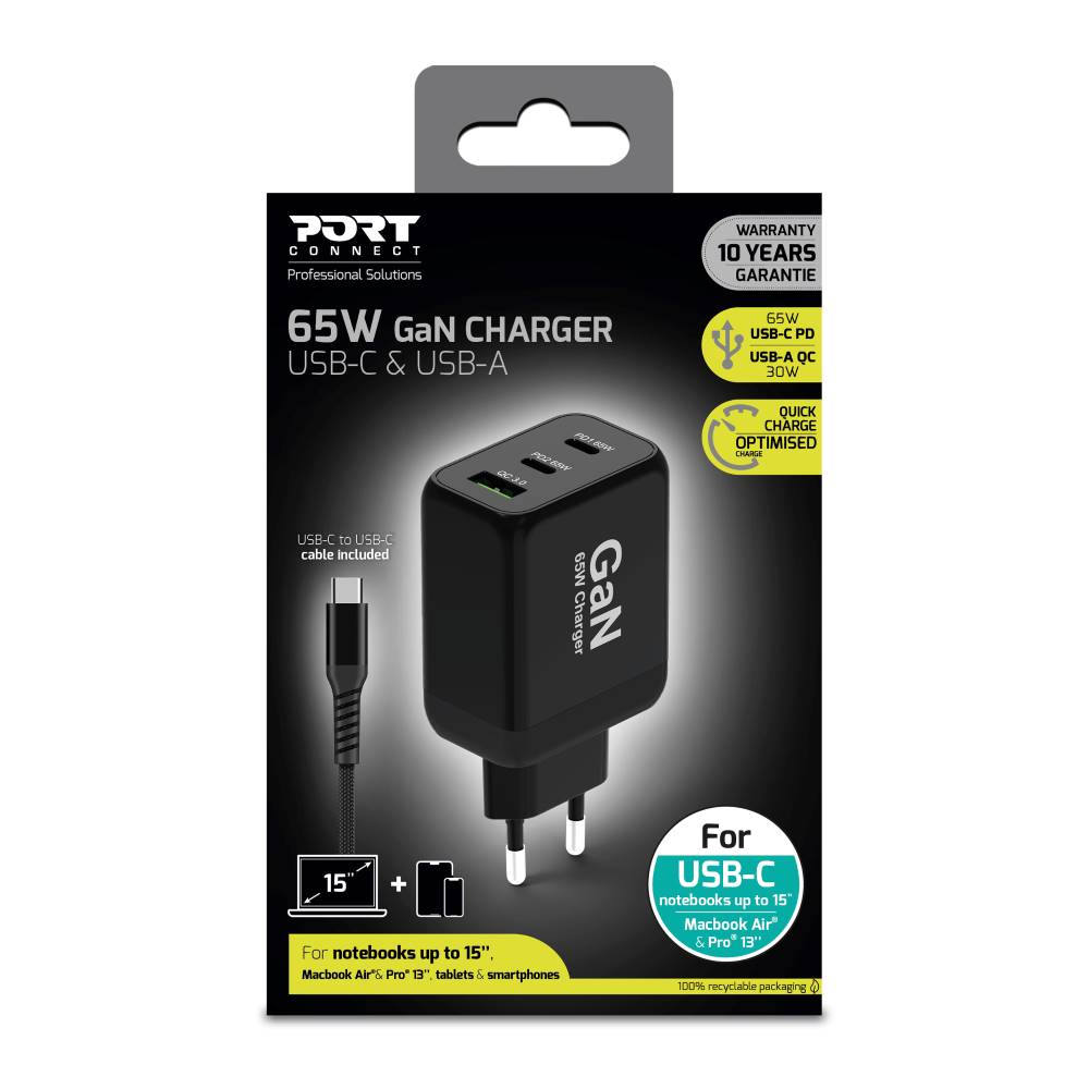 [900106] Port 65W GaN wall charger & 2M EU USB-C cable