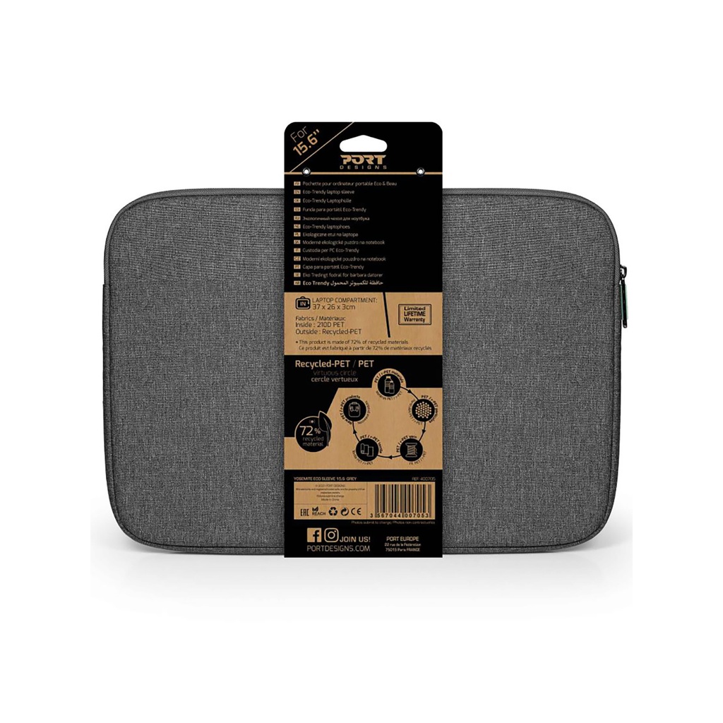 [400705] Port Yosemite Eco Grey 15.6" Sleeve
