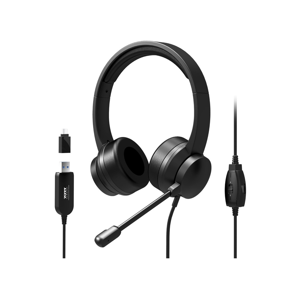 [901605] Port Black Comfortable Office Stereo USB Headset