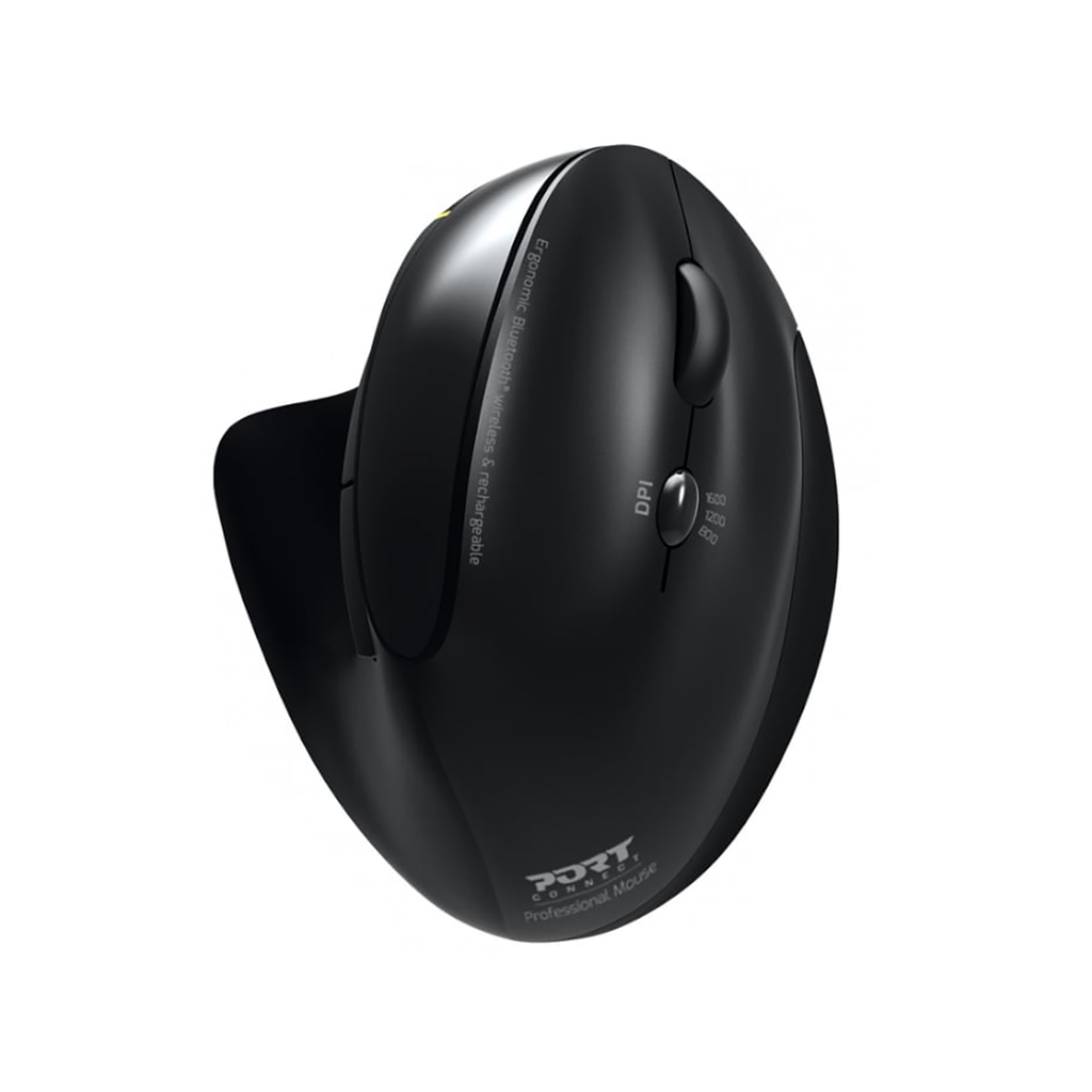 [900706-BT] Port Connect Black Ergonomic Rechargeable Bluetooth Mouse
